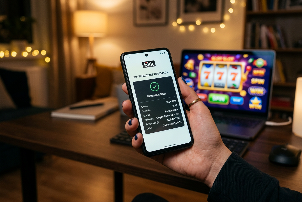 Osoba korzystająca z BLIK do płatności w kasynie online na smartfonie